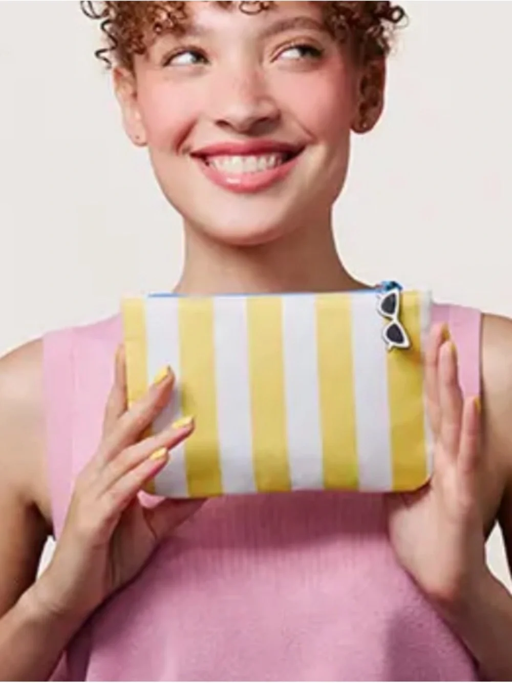 Yellow Ipsy New & White Striped Cosmetic summer Glam Pouch